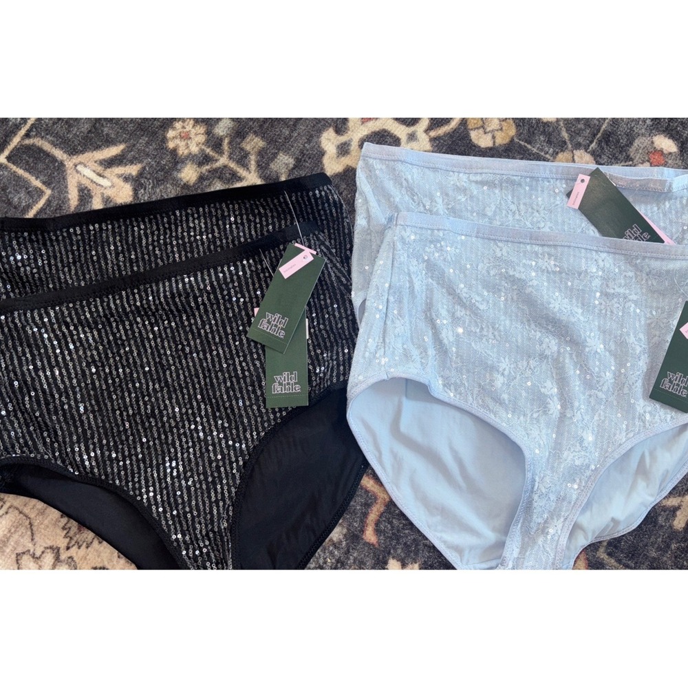 4 X Wild Fable Black / Blue Sequin Floral Lace High Waist Brief Panties Size Med